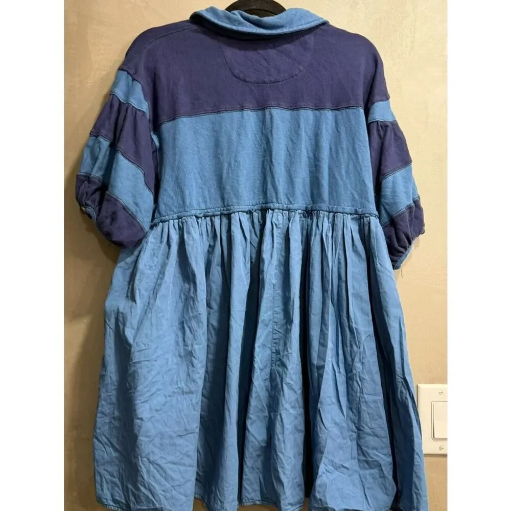 Free People Remi Rugby Mini Dress Blue